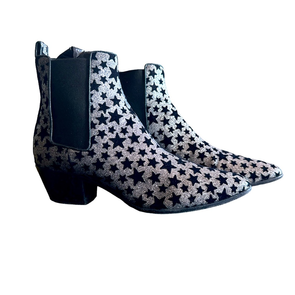 Saint Laurent ankle boots 6.5 Silver and Black Velvet Stars
